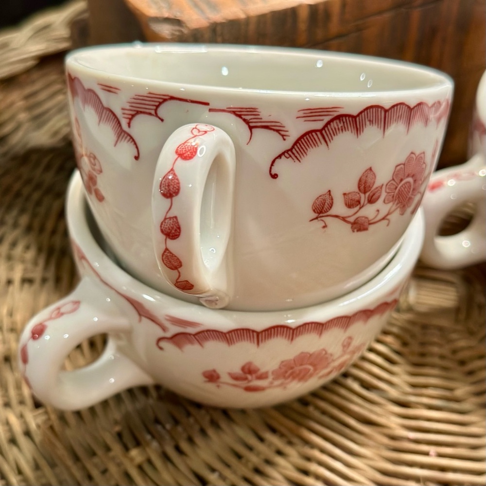 4 Shenango China Restaurant Ware Red Floral, Chardon Rose, Diner Coffee Mugs - Picture 3 of 8